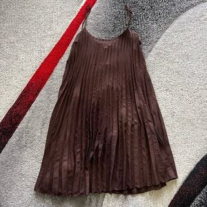 See You Monday Brown Pleated Mini Slip Dtess
